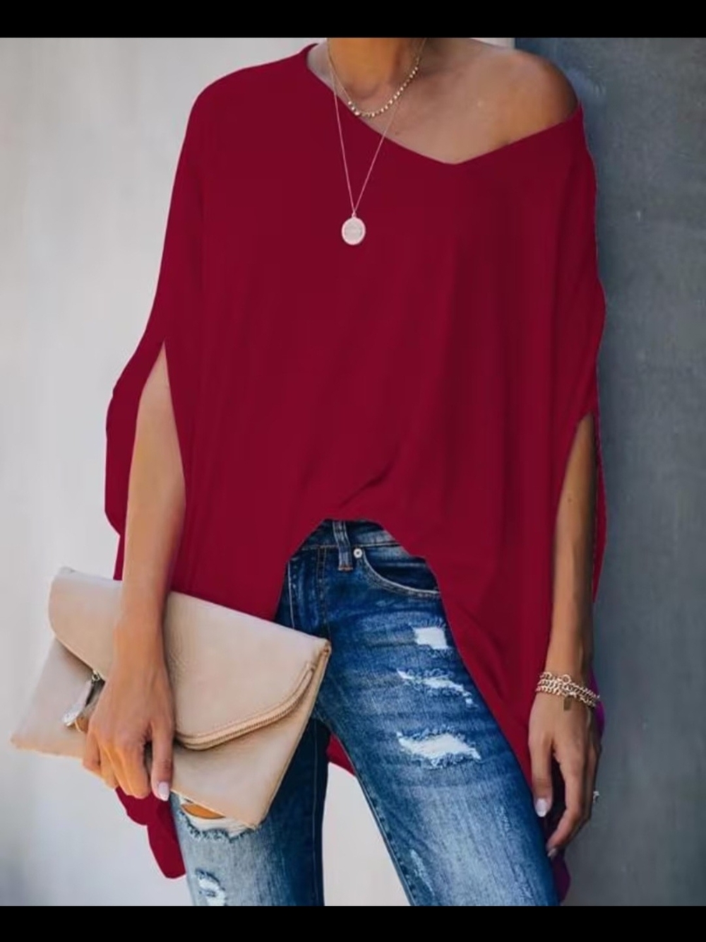 Women's Dolman Sleeve Top - Dark Red